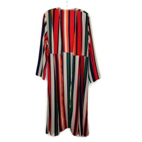 Bohemian Striped Multicolor Open Front Kimono L - Picture 1 of 11